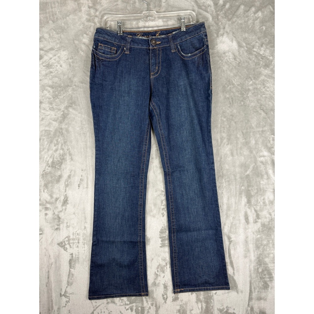 VTG Guess Jeans Women Size 29‎ Bootcut Dark Wash Embroidered Pockets Denim Pants